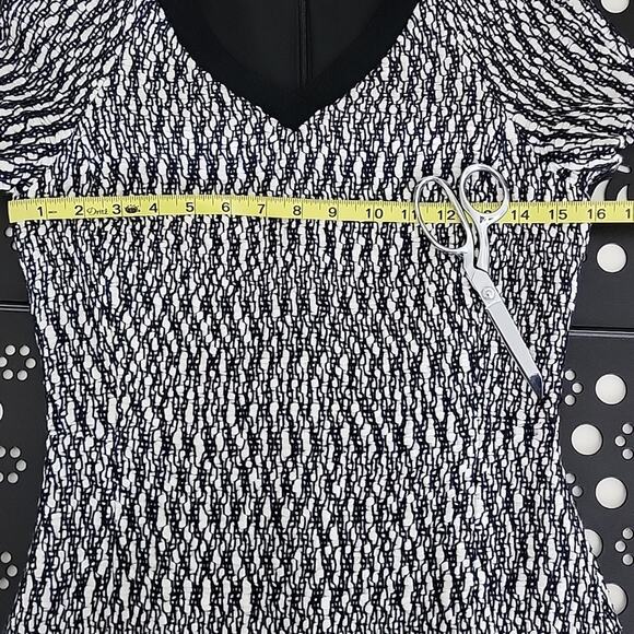 Tory Burch Marbled Woven Tweed V-Neck A-Line Black White Navy Dress 0 - Picture 11 of 15